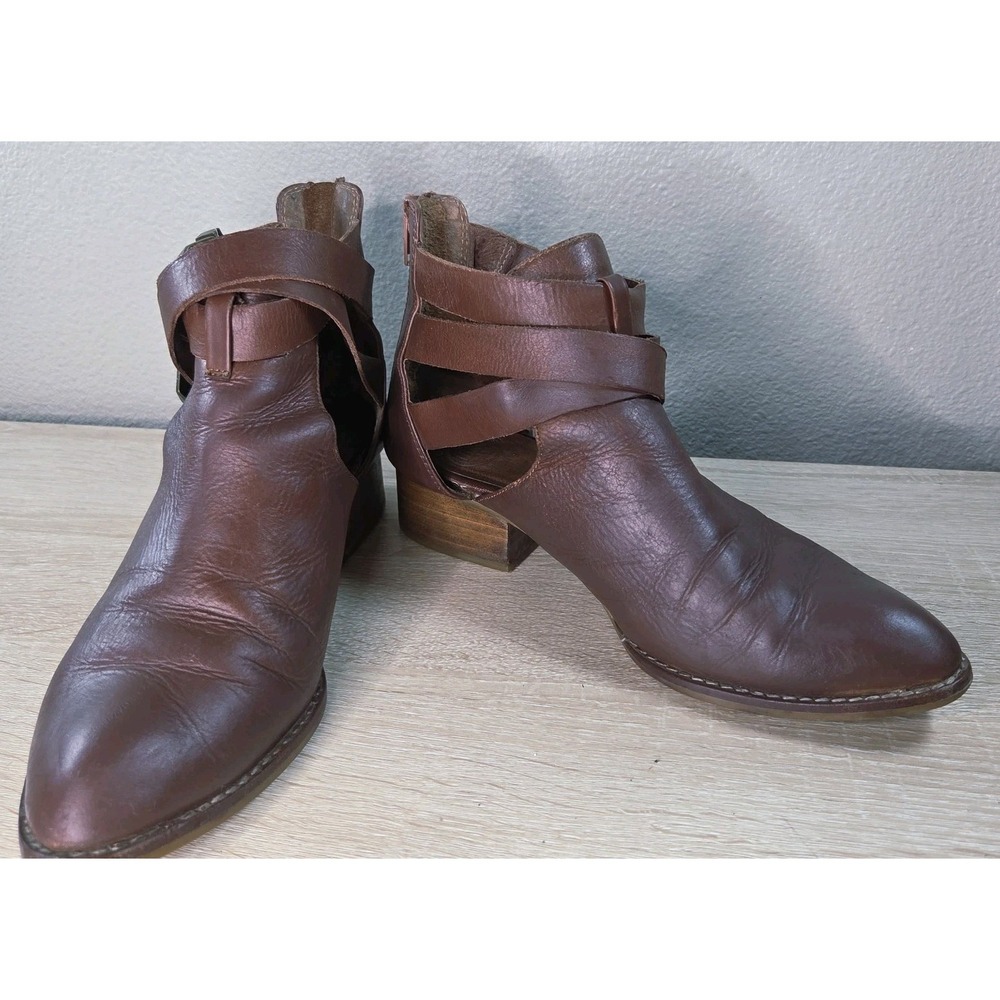 Jeffrey Campbell Everly Ibiza Leather Cutout‎ Ankle Boots Womens 6.5 Brown Boho